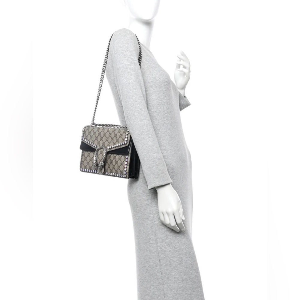Gucci Beige and Black Monogram Crystal Dionysus Small Shoulder Bag - Picture 6 of 17